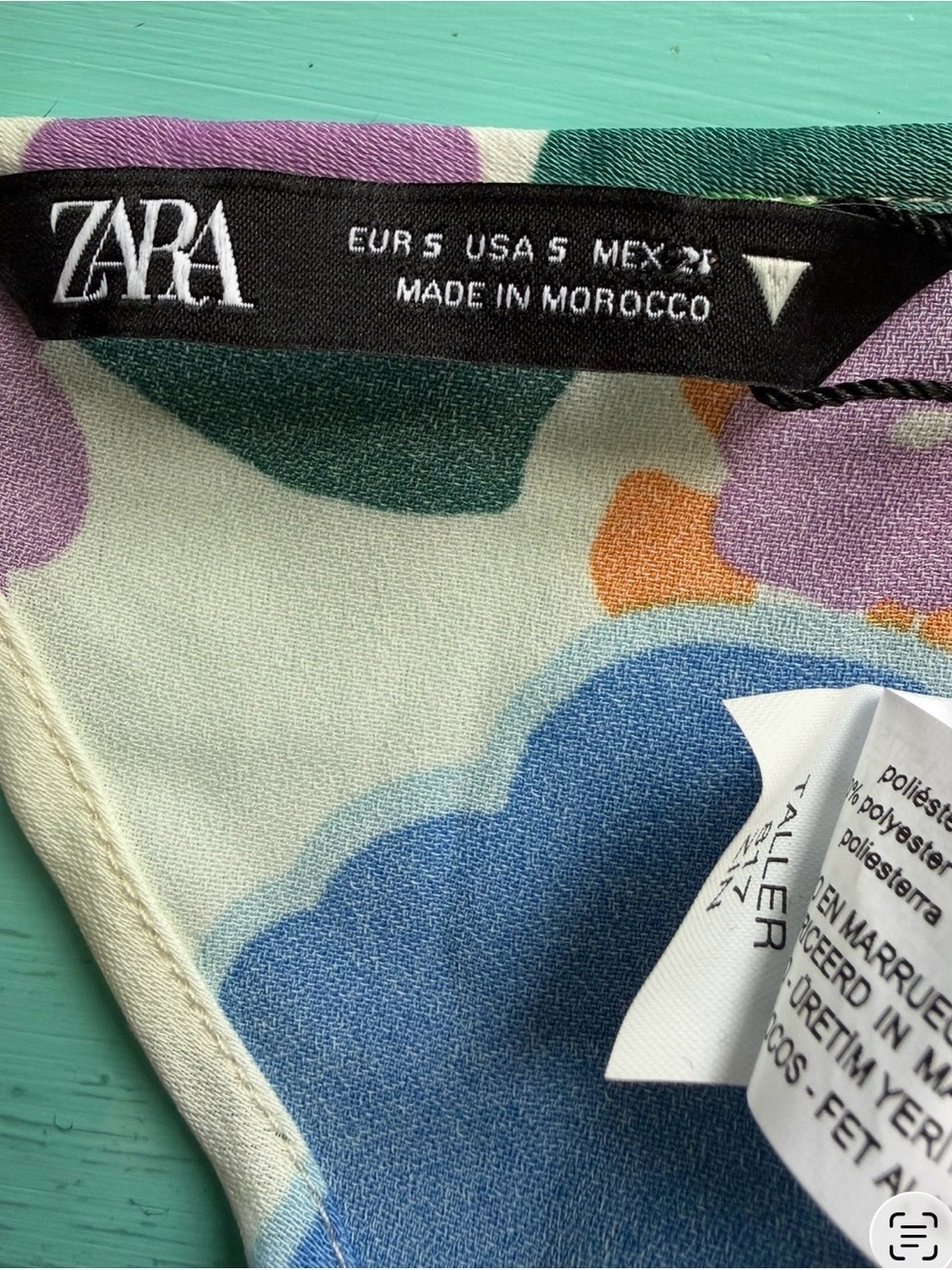 Zara Floral Halter Scarf Top Blue, Green & Orange Size S Y2K Boho Cottagecore - Picture 5 of 9